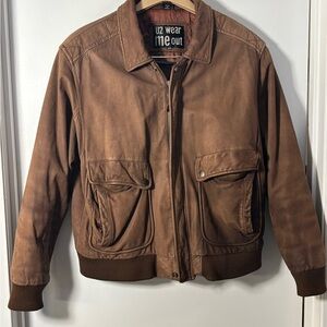 Brown Leather Bomber Jacket Mens Vintage L